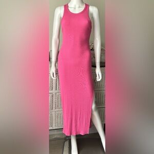 Lulus Ribbed Tank Style Midi Dress Stretchy Rayon in Hot Pink color Size M NWOT